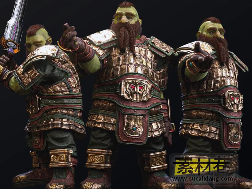 UE游戏铠甲矮人战士模型资源包Scaled Warrior - Male Dwarfs