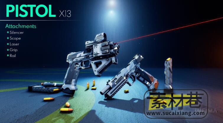 UE低多边形FPS射击游戏枪械武器动画模型资源包Low Poly Animated - Modern Guns Pack
