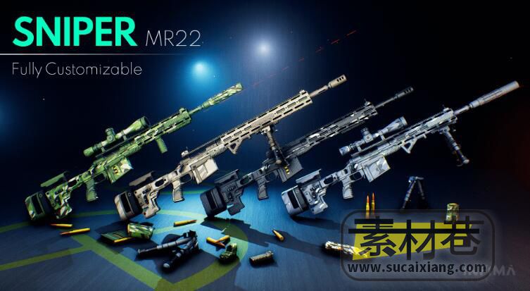 UE低多边形FPS射击游戏枪械武器动画模型资源包Low Poly Animated - Modern Guns Pack