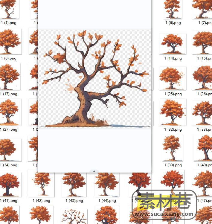 2D秋天大树卡通手绘素材（原创）