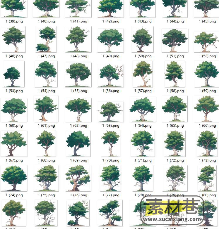 夏天绿色树木卡通手绘风格游戏素材（原创）