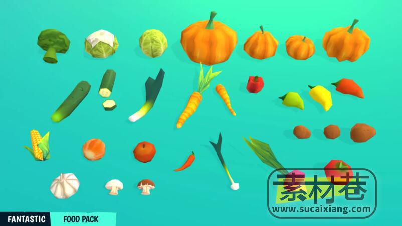 Unity低边各种食物蔬菜模型资源包FANTASTIC - Food Pack V1.2