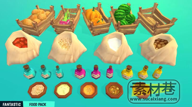 Unity低边各种食物蔬菜模型资源包FANTASTIC - Food Pack V1.2