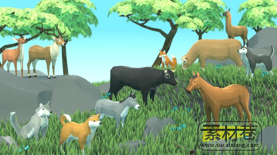 低多边形动物动画游戏模型资源包