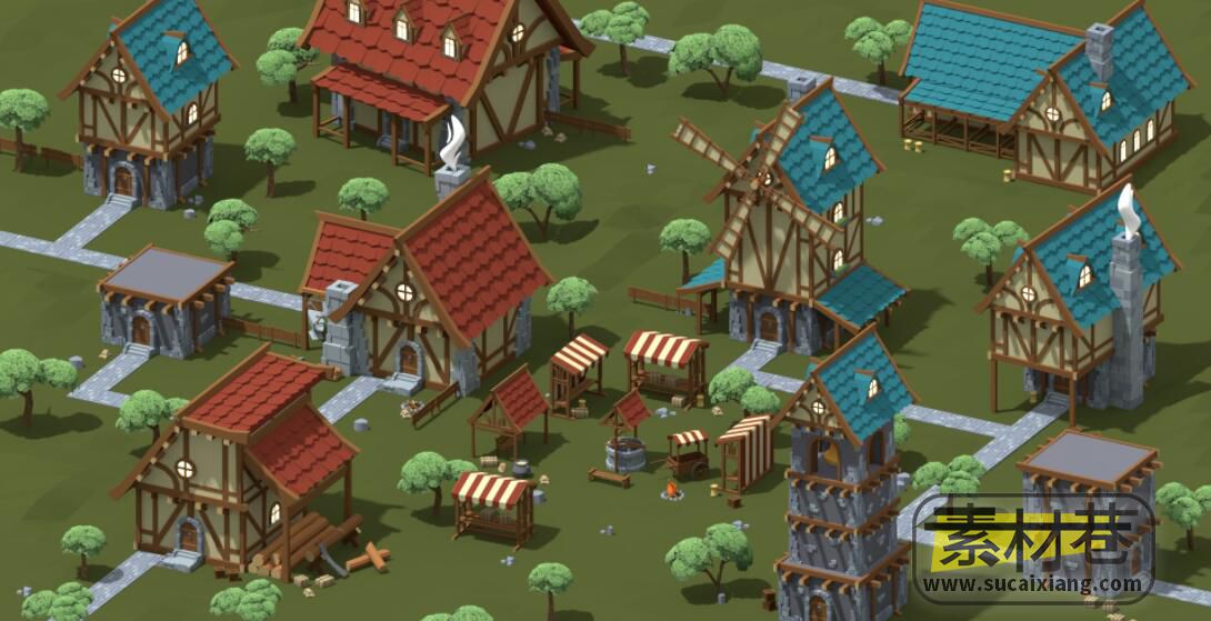 中世纪游戏村庄模型素材包