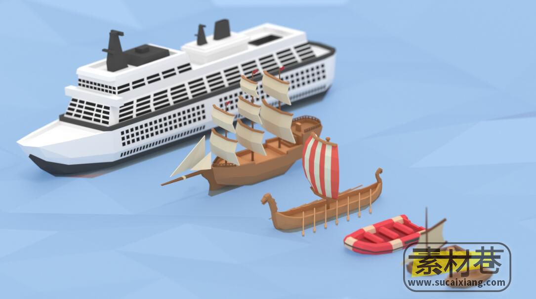 3D古代战船邮轮帆船橡皮艇游戏模型包