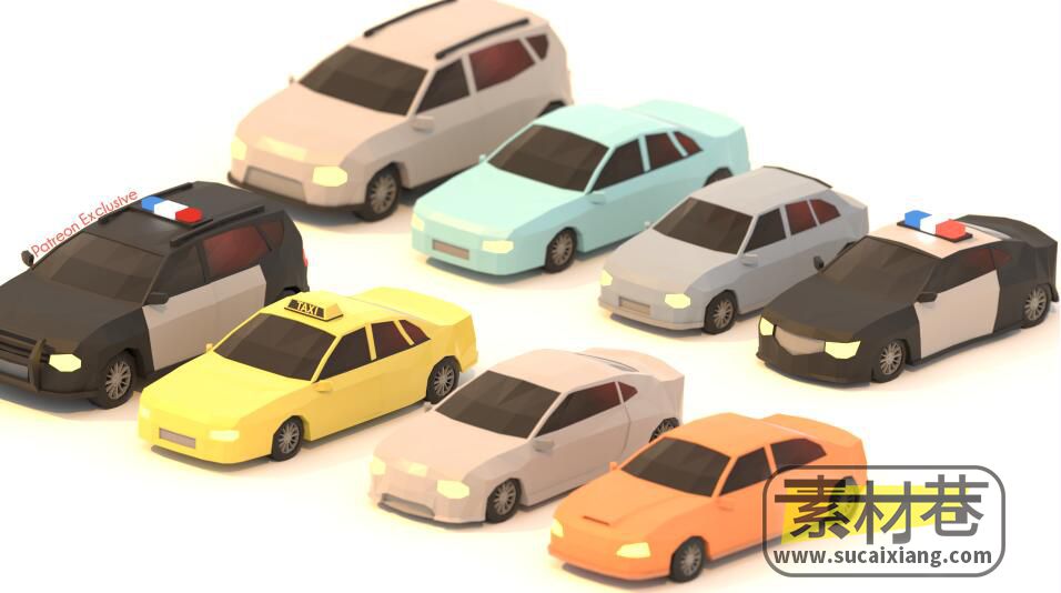 3D汽车低多边形模型游戏素材包