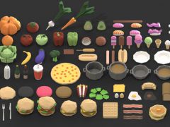 多种蔬菜甜点煲汤三明治美食游戏模型包