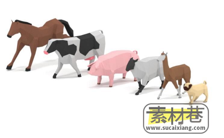 3D低多边形农场牲畜动物动画模型游戏素材