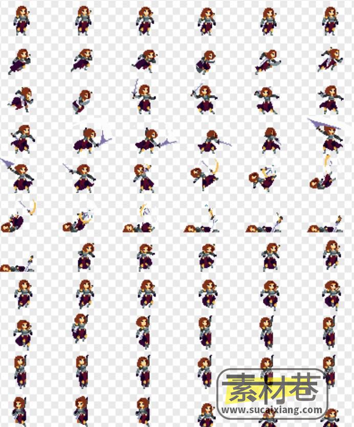 2D横版RPG游戏像素女战士动画素材