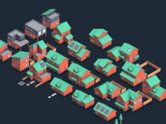3D游戏简约风城市房屋模型
