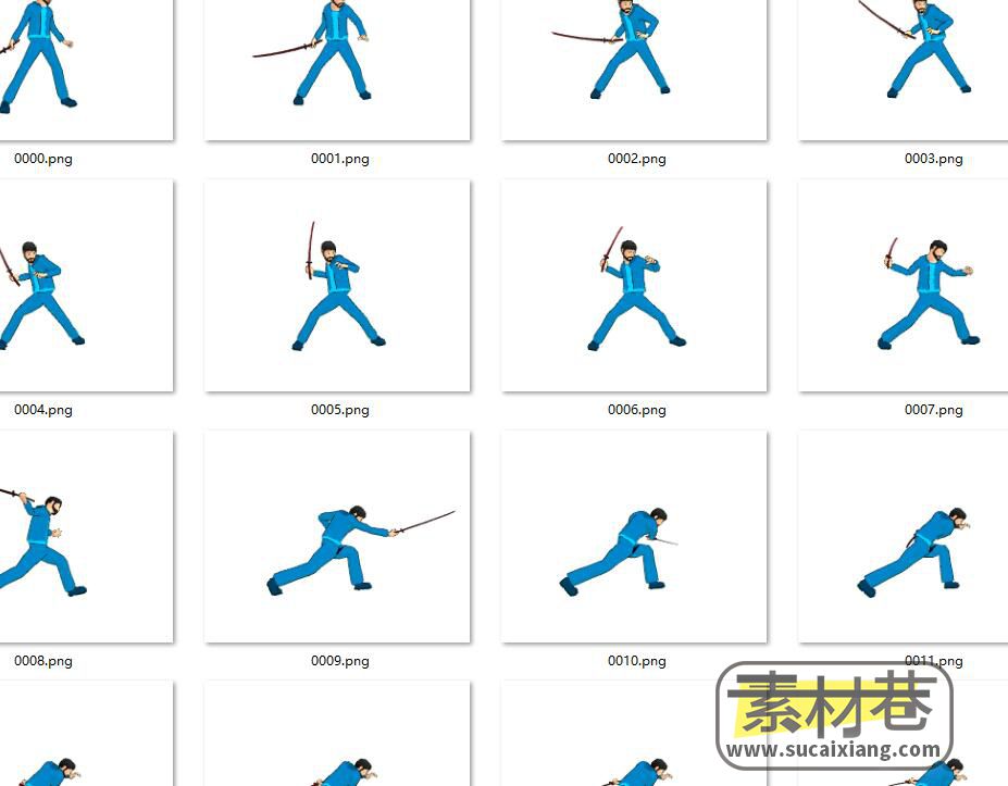 男性人物角色持刀横版蓝色卡通风全套动作序列帧游戏素材