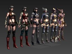 几个韩风游戏女装铠甲美女人物角色模型