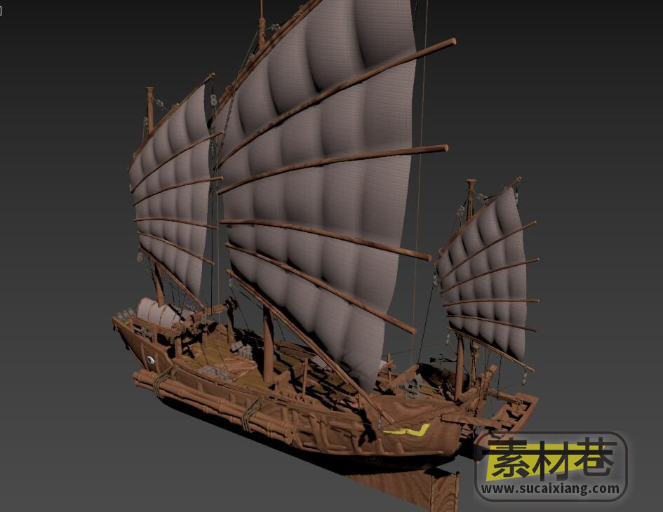 大型古代木帆船3D模型