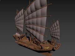 大型古代木帆船3D模型
