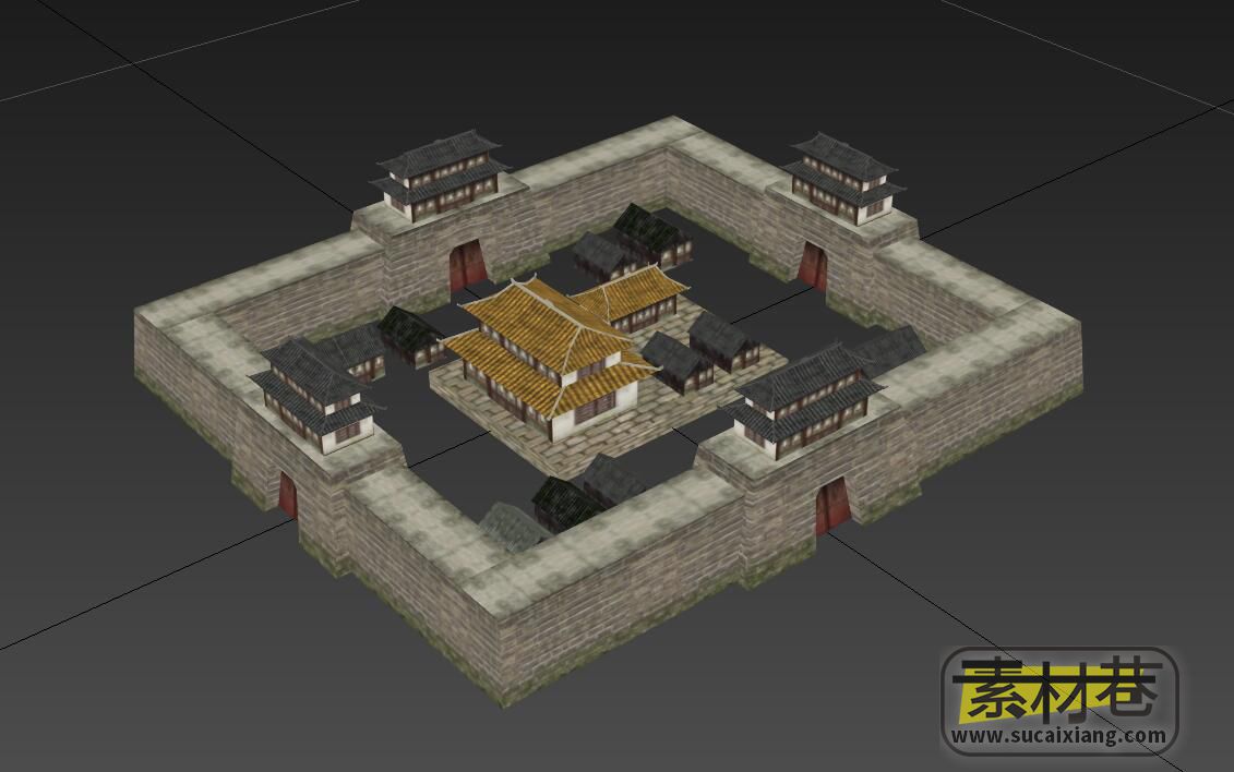 一座古代城楼城墙网游模型