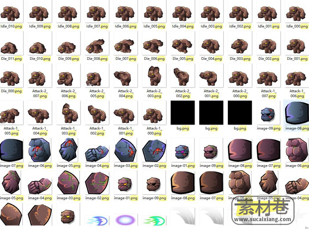 2d横版游戏石头怪动作序列帧素材