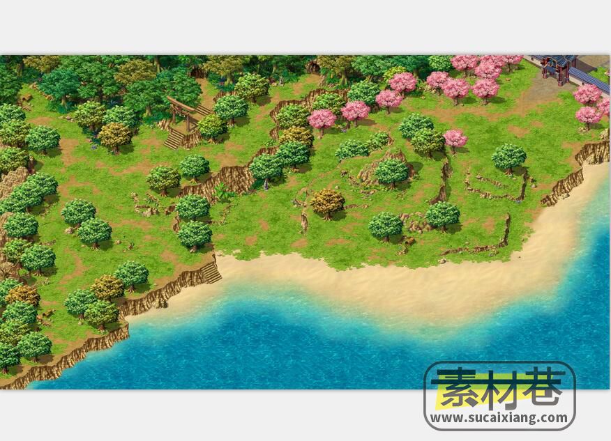 2D俯视角度海岛丛林场景大地图游戏素材
