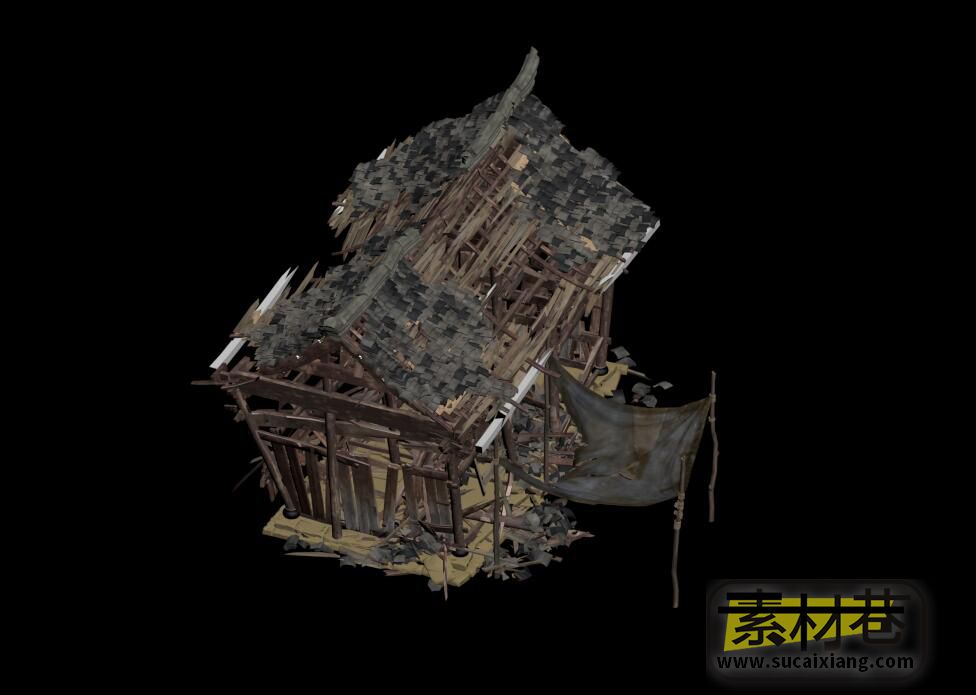 游戏残破的古代房屋3D模型