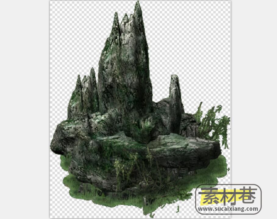 2D游戏带绿苔的石头素材