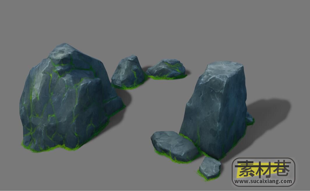 2D游戏带青苔石头与树根素材
