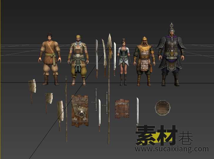 苍天游戏一些古代将军首领人物角色+兵器盾牌模型集合