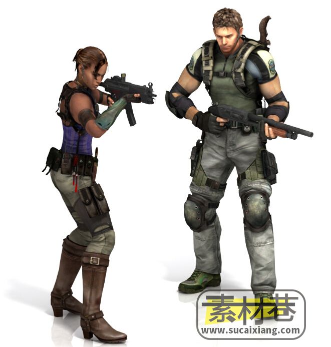 两个射击游戏特种兵人物角色模型