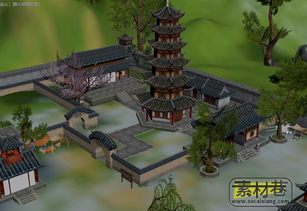写实古典风格河阳古城房屋建筑游戏大场景模型