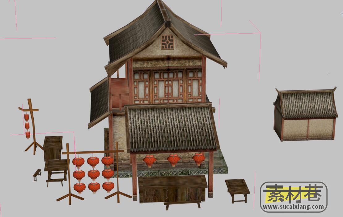 游戏古代渡口和客栈3D模型