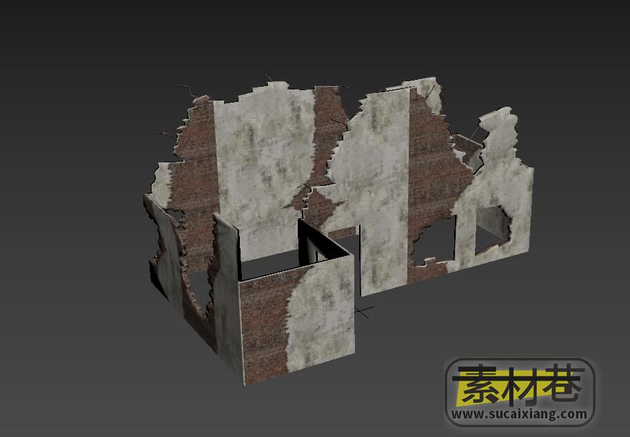 破损残缺的房屋墙壁3D模型