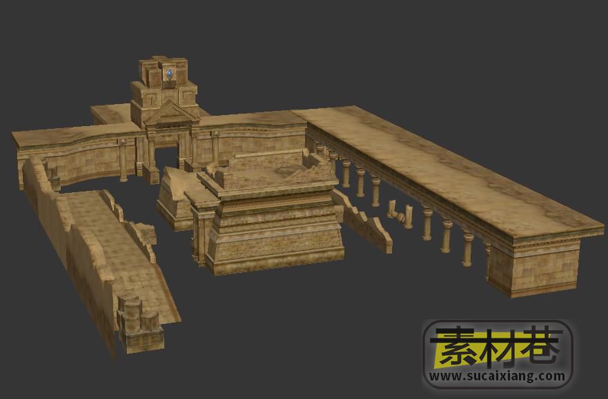 西域沙漠古迹废墟场景3D模型