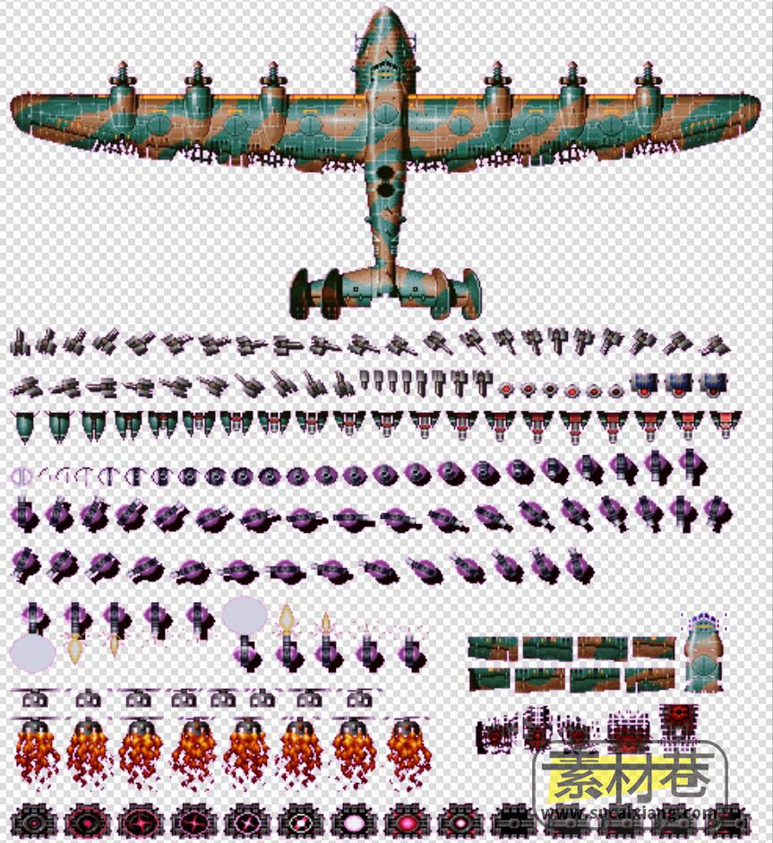 2D俯视角度军事战争游戏轰炸机炮塔素材
