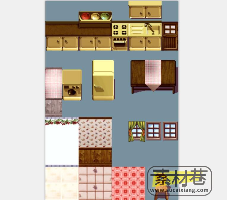 2D现代风格游戏房屋室内家具摆件办公室场景素材