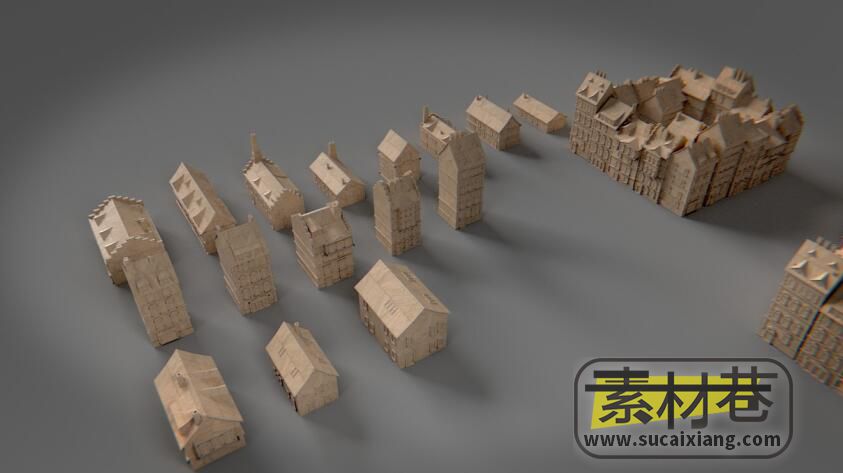 纸箱风格西方房屋建筑3D模型