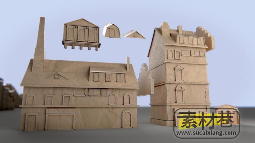 纸箱风格西方房屋建筑3D模型