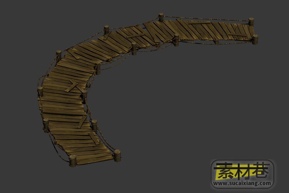 游戏古代木桩吊桥3D模型