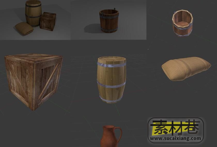 游戏木桶箱子容器模型RPG Container Pack 3D Models