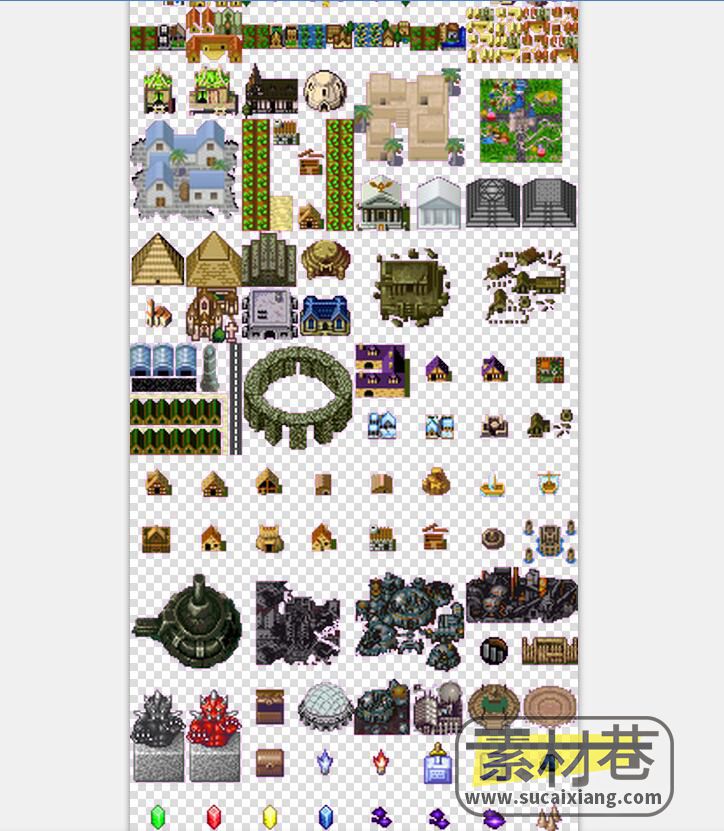 2D像素风格RPG游戏建筑道路树木地形素材