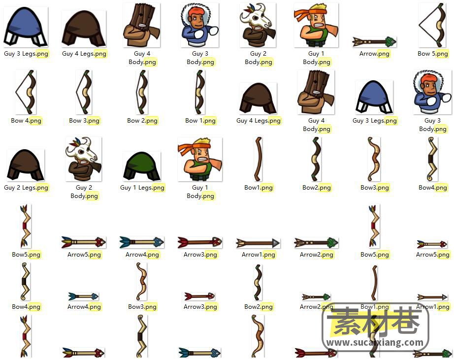 2d卡通风格游戏弓箭手与弓箭素材