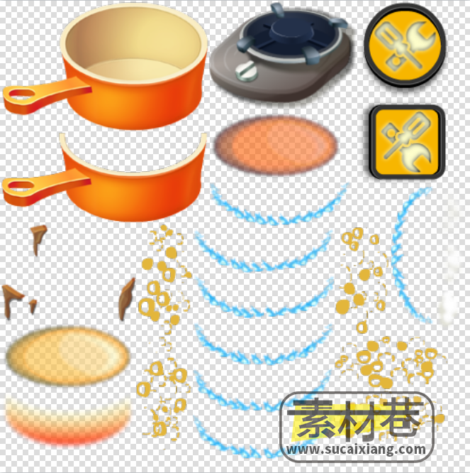 2D美食烹饪模拟经营游戏厨房餐具锅具素材