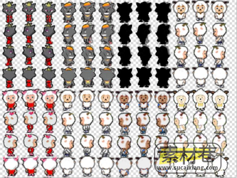 2D卡通游戏喜羊羊与灰太狼行走素材（4方向）