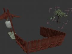 游戏古代田园木栅栏灯笼3D模型