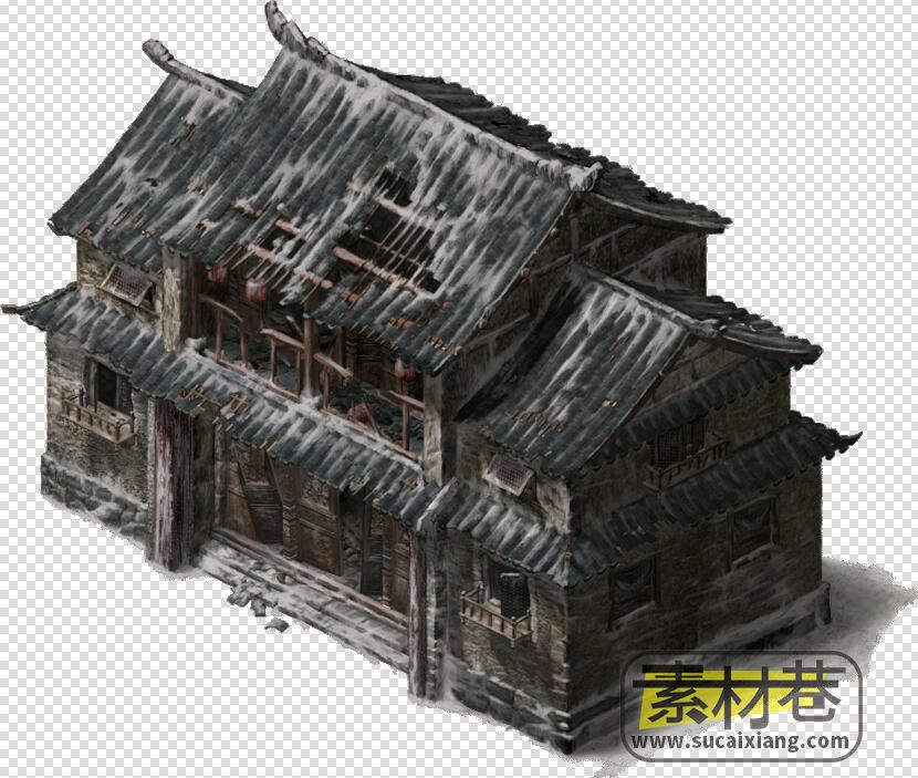 2.5D古代破旧房屋建筑游戏素材