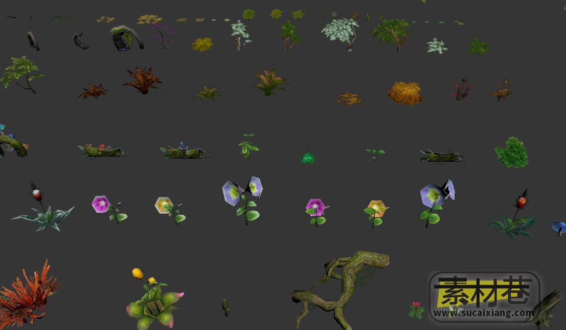 一大批游戏树木花草植物3D模型集合