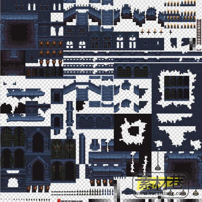 2D像素城堡地下城场景游戏素材