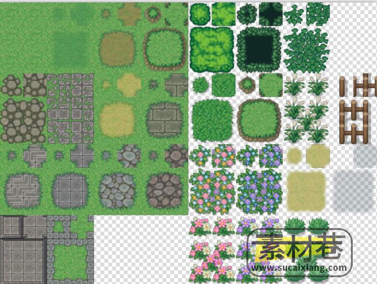 2D像素RPG游戏树木花草地形瓷砖道具素材