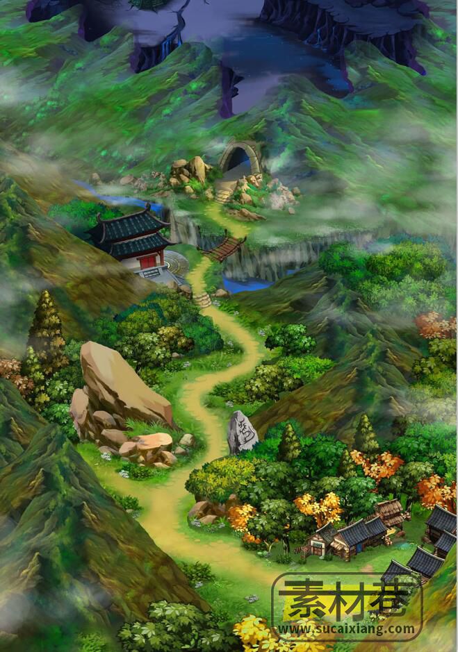 2D龙陵迷踪游戏村庄街道洞穴场景素材