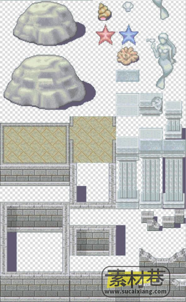 2DRPG游戏城堡城墙瓷砖素材