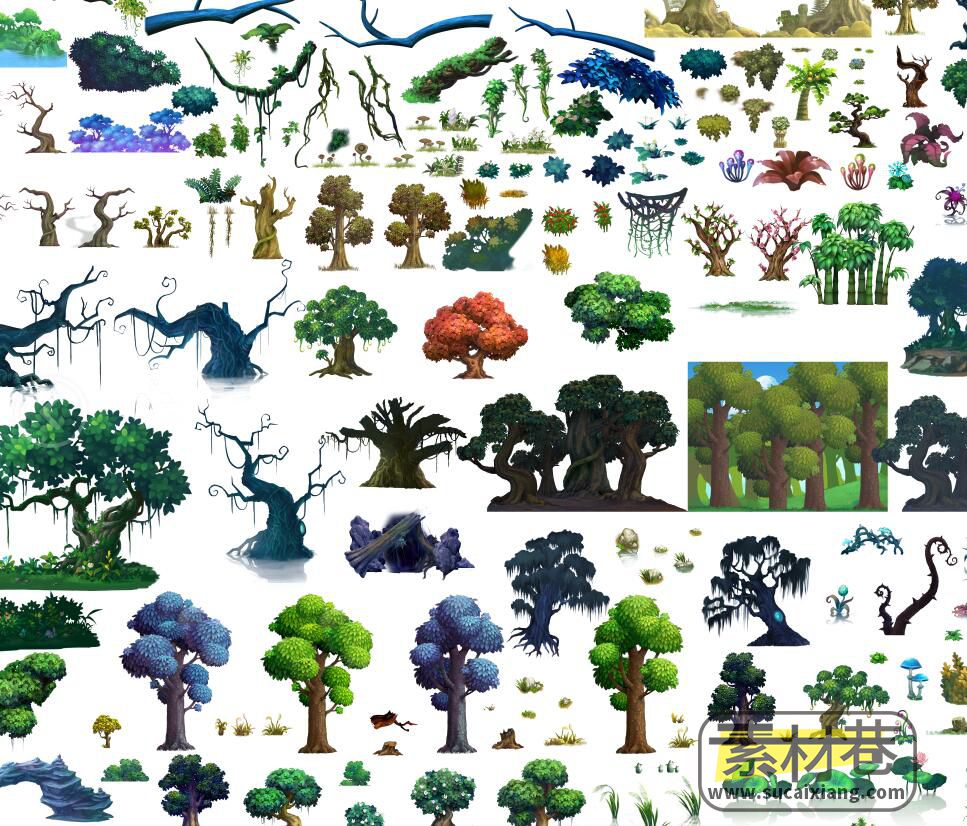 2D横版游戏各种树木植物素材