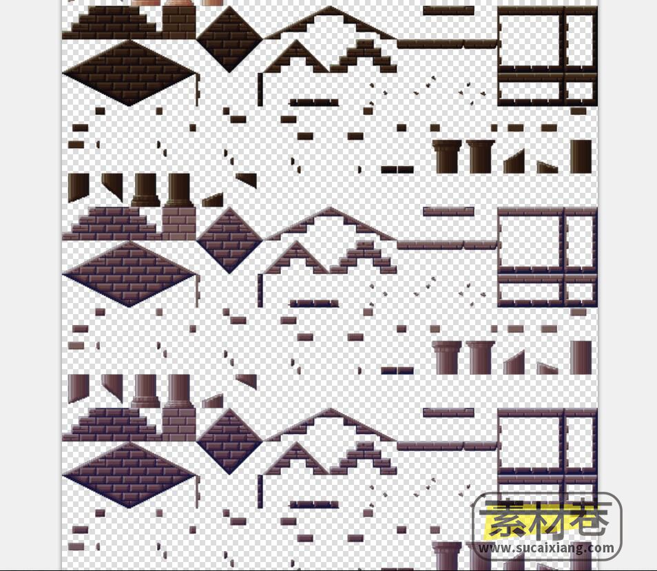 2D像素风格游戏房屋瓷砖与灯烛梯子素材